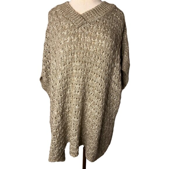 Coco Carmen sweater poncho open knit square V-neck One size pull over - Picture 1 of 12